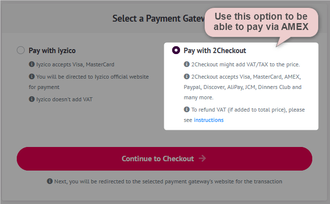 AMEX card payment gateway